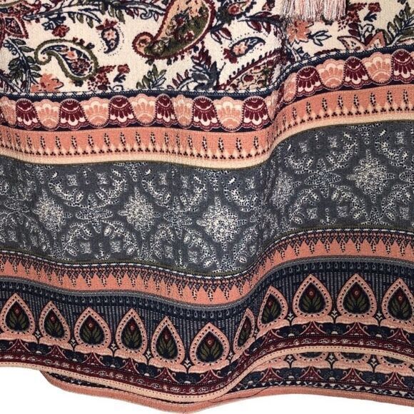 Knox Rose top XS bohemian tassel tie peasant textured paisley print - Picture 2 of 5